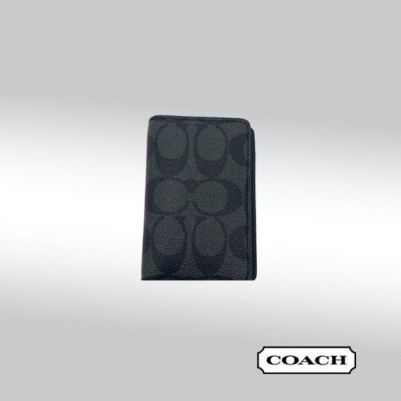 Coach Foldover ID Wallet – Dark Gray Signature Canvas - Picture 1 of 10